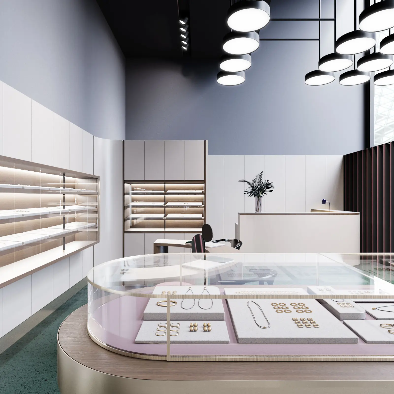 jewellery store with curved glass counters — designed by NoVi Designs & Finishing (1 of 8)