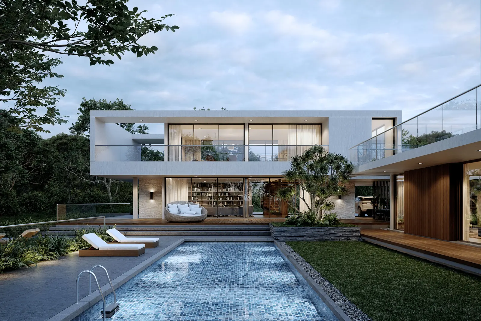 villa landscape with pool and courtyard — designed by NoVi Designs & Finishing (1 of 4)