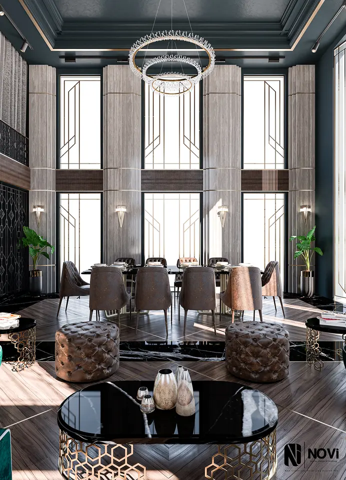 art deco double-height living room — designed by NoVi Designs & Finishing (1 of 9)